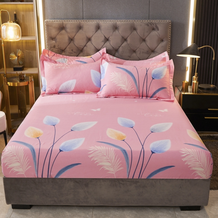 91家纺网 家纺一手货源 找家纺 伊而梦 2023新款全棉磨毛印花四件套系列单品床笠 香兰草-粉