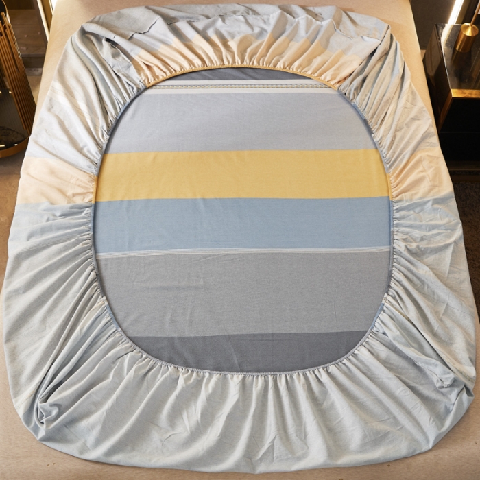 91家纺网 家纺一手货源 找家纺 伊而梦 2023新款全棉磨毛印花四件套系列单品床笠 欧式条纹-蓝