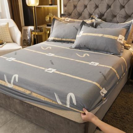 伊而梦 2023新款全棉磨毛印花四件套系列单品床笠 锦瑟-灰