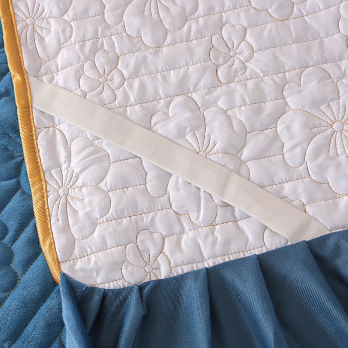 91家纺网 家纺一手货源 找家纺 新款水晶绒加厚保暖床裙款四件套-盛世花颜-蔚蓝