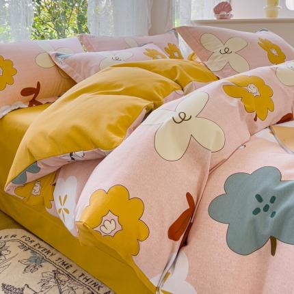 91家纺网 家纺一手货源 找家纺 （总）伊而梦 2023新款小清新全棉磨毛印花四件套系列单品被套