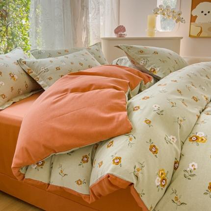 91家纺网 家纺一手货源 找家纺 （总）伊而梦 2023新款小清新全棉磨毛印花四件套系列单品被套