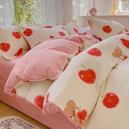 91家纺网 家纺一手货源 找家纺 （总）伊而梦 2023新款小清新全棉磨毛印花四件套系列单品被套