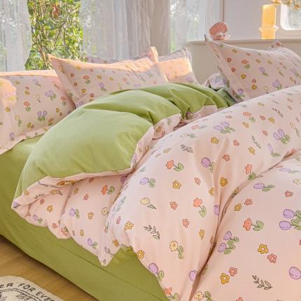 91家纺网 家纺一手货源 找家纺 （总）伊而梦 2023新款小清新全棉磨毛印花四件套系列单品被套