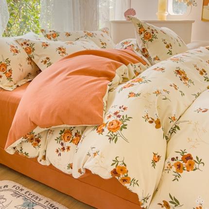 91家纺网 家纺一手货源 找家纺 （总）伊而梦 2023新款小清新全棉磨毛印花四件套系列单品被套