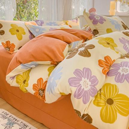 91家纺网 家纺一手货源 找家纺 （总）伊而梦 2023新款小清新全棉磨毛印花四件套系列单品被套