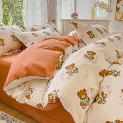 91家纺网 家纺一手货源 找家纺 伊而梦 2023新款小清新全棉磨毛印花四件套系列单品被套 小熊宝宝