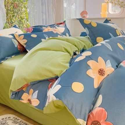 91家纺网 家纺一手货源 找家纺 （总）伊而梦 2023新款小清新全棉磨毛印花四件套系列单品被套