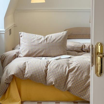 91家纺网 家纺一手货源 找家纺 （总）2024新款全棉色织水洗棉枕套纯棉单枕套宿舍学生简约格子