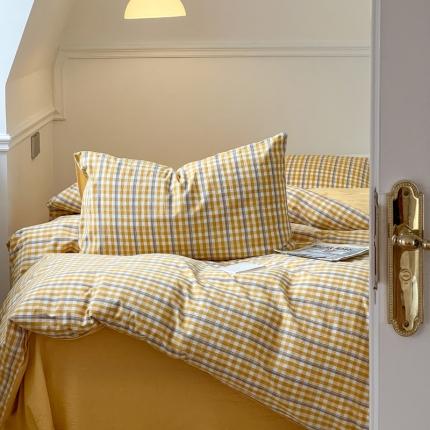 91家纺网 家纺一手货源 找家纺 （总）2024新款全棉色织水洗棉枕套纯棉单枕套宿舍学生简约格子