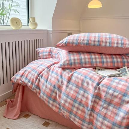 91家纺网 家纺一手货源 找家纺 （总）2024新款全棉色织水洗棉枕套纯棉单枕套宿舍学生简约格子