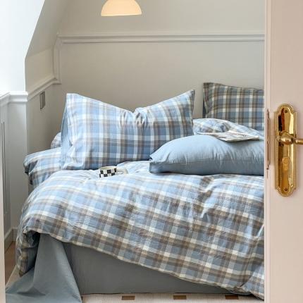 91家纺网 家纺一手货源 找家纺 （总）2024新款全棉色织水洗棉枕套纯棉单枕套宿舍学生简约格子