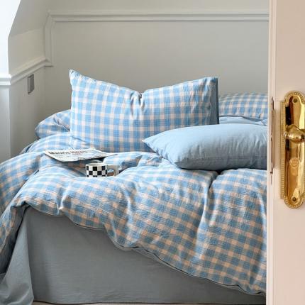 91家纺网 家纺一手货源 找家纺 （总）2024新款全棉色织水洗棉枕套纯棉单枕套宿舍学生简约格子