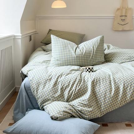 91家纺网 家纺一手货源 找家纺 （总）2024新款全棉色织水洗棉枕套纯棉单枕套宿舍学生简约格子