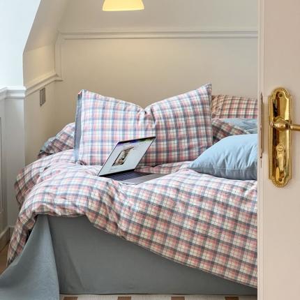 91家纺网 家纺一手货源 找家纺 （总）2024新款全棉色织水洗棉枕套纯棉单枕套宿舍学生简约格子