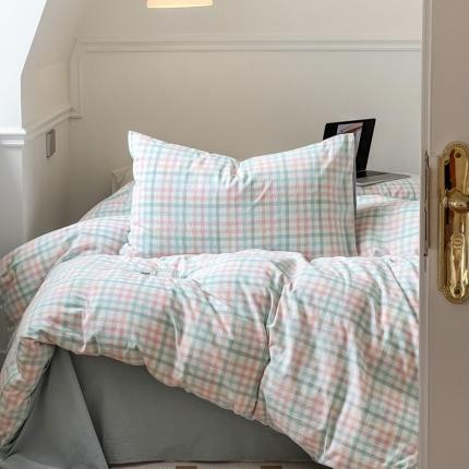 91家纺网 家纺一手货源 找家纺 （总）2024新款全棉色织水洗棉枕套纯棉单枕套宿舍学生简约格子