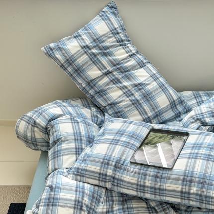 91家纺网 家纺一手货源 找家纺 （总）2024新款全棉色织水洗棉枕套纯棉单枕套宿舍学生简约格子