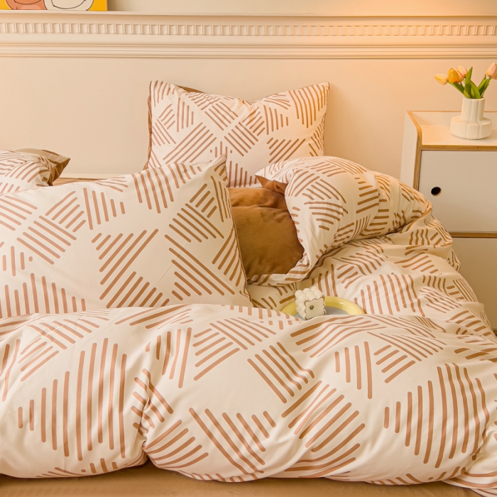 91家纺网 家纺一手货源 找家纺 2023新款A版面料+B版高克重牛奶绒四件套棉加绒-简格卡琪