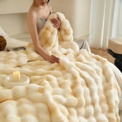 （总）佰汀 2024新款渐染泡泡兔绒加厚毛毯盖毯毯子