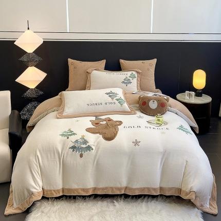 （总）家居1号 2024新款230克牛奶绒贴布绣四件套奇趣圣诞熊