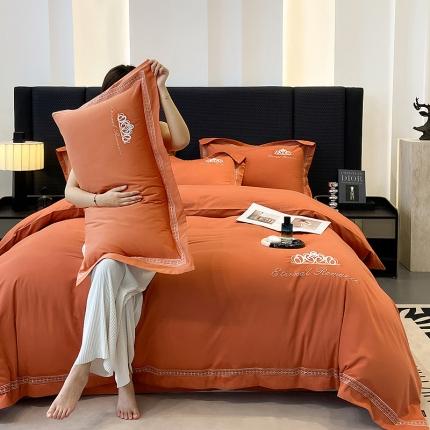 91家纺网 家纺一手货源 找家纺 家居1号 2024新款全棉纯棉加厚磨毛刺绣四件套安妮 安妮-爱马仕橙