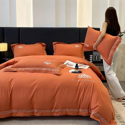 家居1号 2024新款全棉纯棉加厚磨毛刺绣四件套安妮 安妮-爱马仕橙