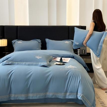 家居1号 2024新款全棉纯棉加厚磨毛刺绣四件套安妮 安妮-宾利蓝
