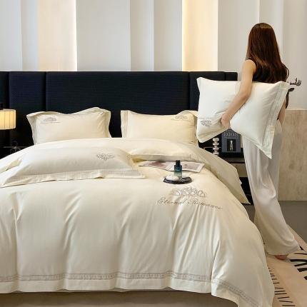 家居1号 2024新款全棉纯棉加厚磨毛刺绣四件套安妮 安妮-象牙白