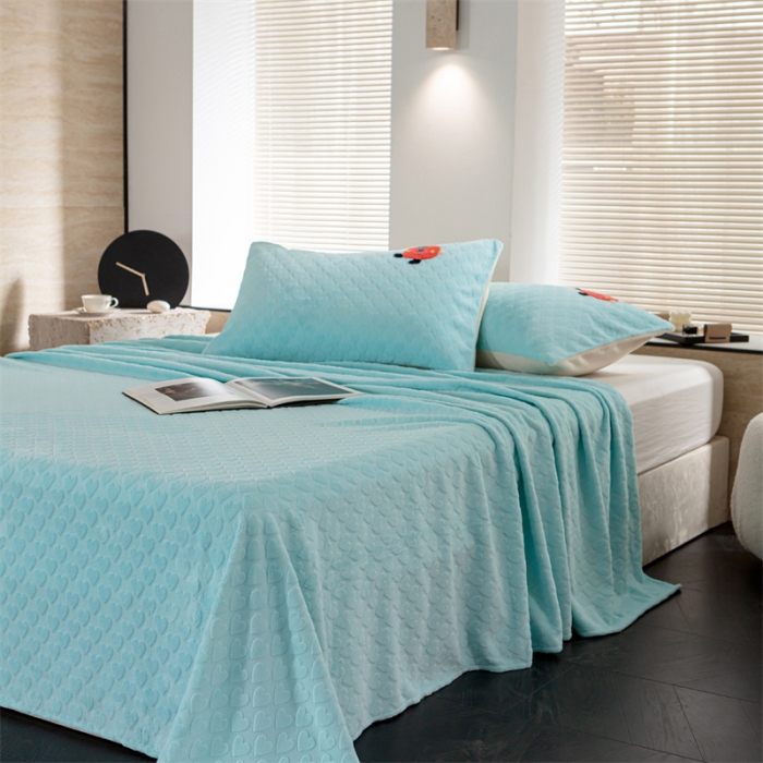 91家纺网 家纺一手货源 找家纺 洋铭区（原狠狠爱） 2023新款华夫格单品绒床单甜心蓝