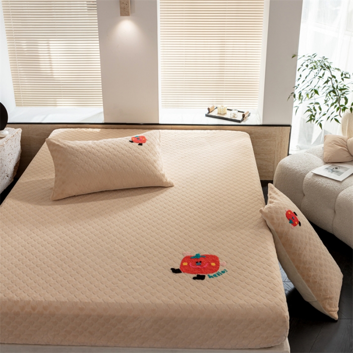 91家纺网 家纺一手货源 找家纺 洋铭区（原狠狠爱）2023新款华夫格单品绒床笠甜心卡其