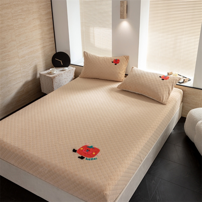 91家纺网 家纺一手货源 找家纺 洋铭区（原狠狠爱）2023新款华夫格单品绒床笠甜心卡其