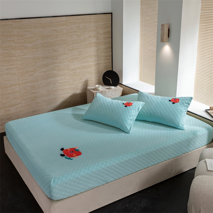 91家纺网 家纺一手货源 找家纺 洋铭区（原狠狠爱）2023新款华夫格单品绒床笠甜心蓝