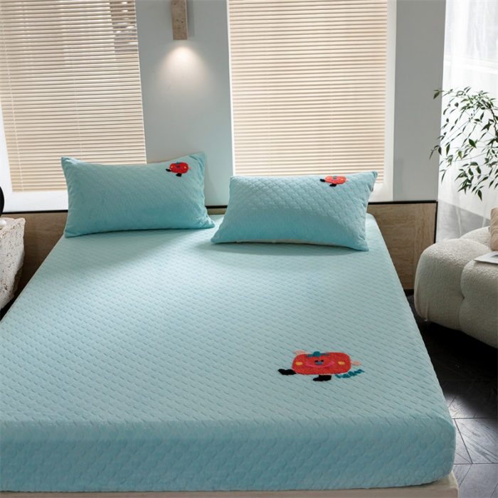 91家纺网 家纺一手货源 找家纺 洋铭区（原狠狠爱）2023新款华夫格单品绒床笠甜心蓝