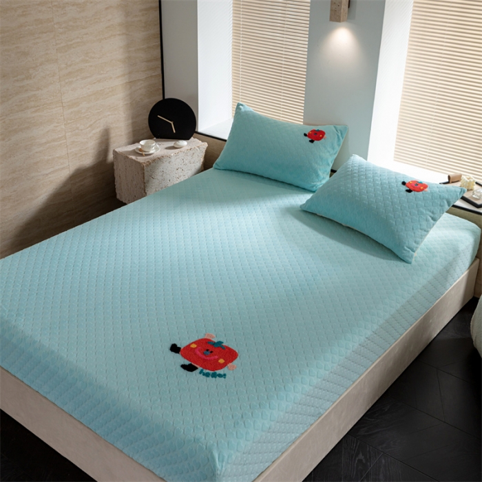 91家纺网 家纺一手货源 找家纺 洋铭区（原狠狠爱）2023新款华夫格单品绒床笠甜心蓝