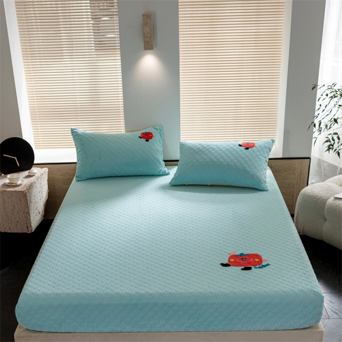 91家纺网 家纺一手货源 找家纺 洋铭区（原狠狠爱）2023新款华夫格单品绒床笠甜心蓝