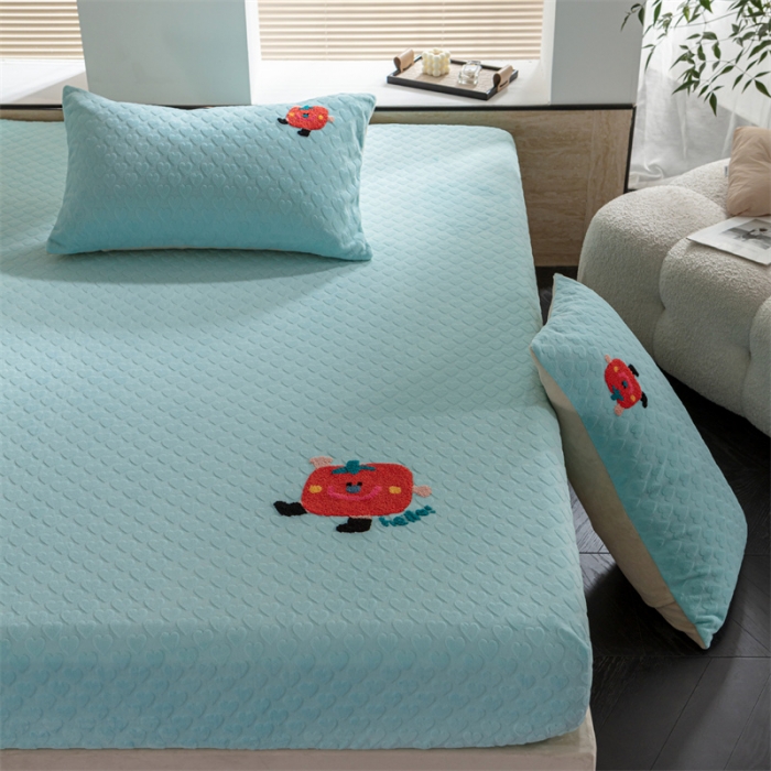 91家纺网 家纺一手货源 找家纺 洋铭区（原狠狠爱）2023新款华夫格单品绒床笠甜心蓝