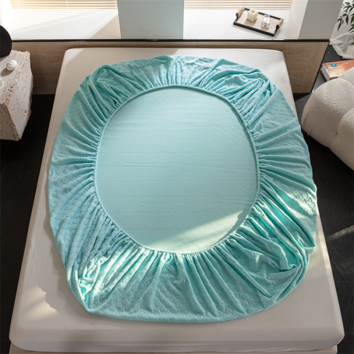 91家纺网 家纺一手货源 找家纺 洋铭区（原狠狠爱）2023新款华夫格单品绒床笠甜心蓝