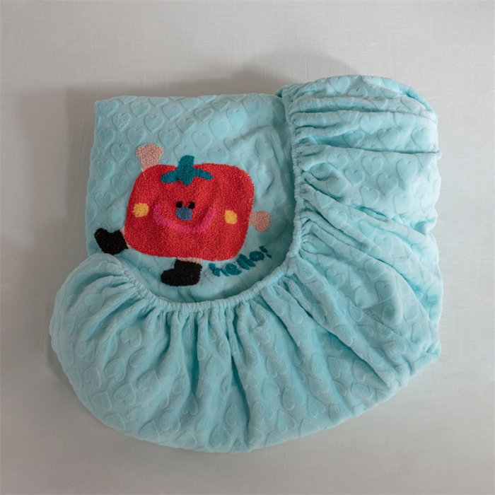 91家纺网 家纺一手货源 找家纺 洋铭区（原狠狠爱）2023新款华夫格单品绒床笠甜心蓝