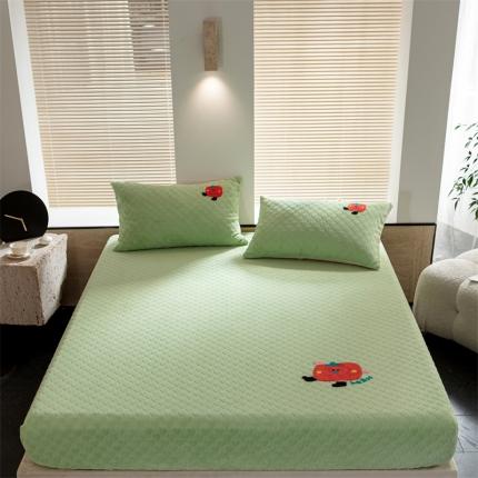 91家纺网 家纺一手货源 找家纺 洋铭区（原狠狠爱）2023新款华夫格单品绒床笠甜心绿