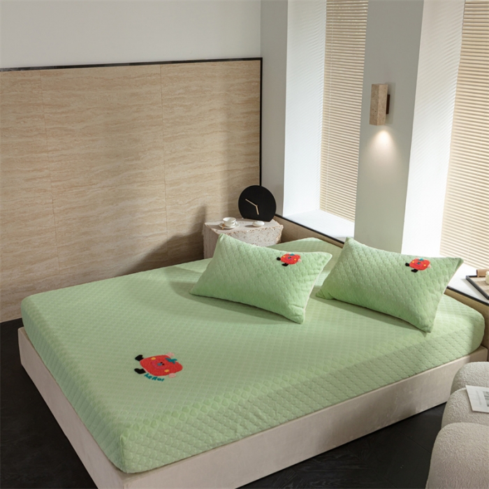 91家纺网 家纺一手货源 找家纺 洋铭区（原狠狠爱）2023新款华夫格单品绒床笠甜心绿