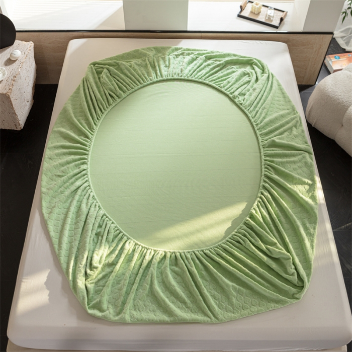 91家纺网 家纺一手货源 找家纺 洋铭区（原狠狠爱）2023新款华夫格单品绒床笠甜心绿