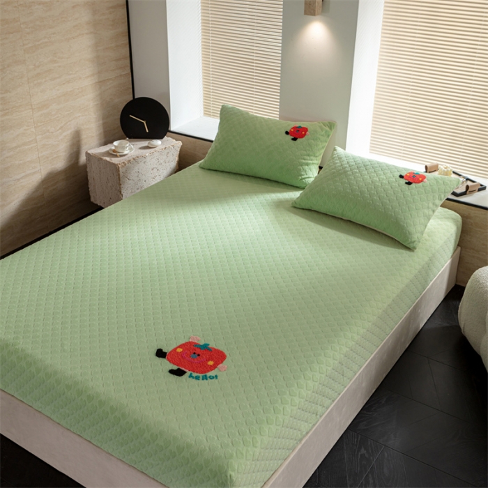 91家纺网 家纺一手货源 找家纺 洋铭区（原狠狠爱）2023新款华夫格单品绒床笠甜心绿