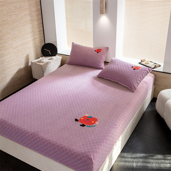 91家纺网 家纺一手货源 找家纺 洋铭区（原狠狠爱）2023新款华夫格单品绒床笠甜心紫