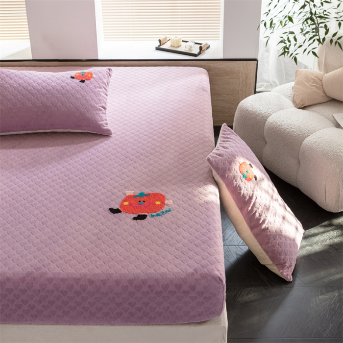 91家纺网 家纺一手货源 找家纺 洋铭区（原狠狠爱）2023新款华夫格单品绒床笠甜心紫