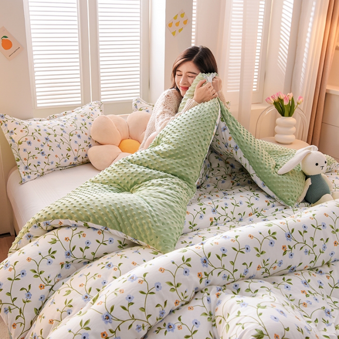 91家纺网 家纺一手货源 找家纺 （总）U被 2025新款水洗棉麻双层纱豆豆冬被