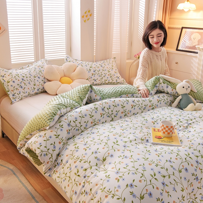 91家纺网 家纺一手货源 找家纺 （总）U被 2025新款水洗棉麻双层纱豆豆冬被