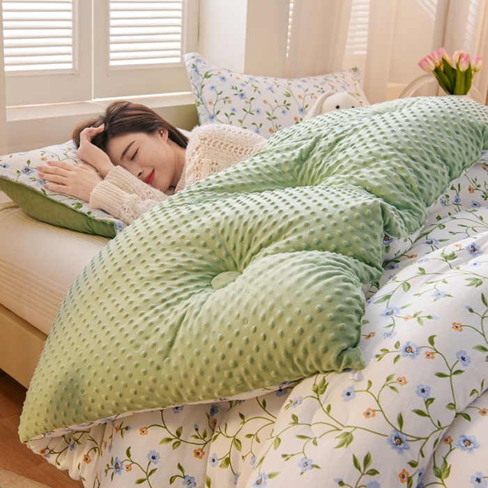 91家纺网 家纺一手货源 找家纺 （总）U被 2025新款水洗棉麻双层纱豆豆冬被