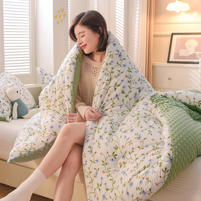 91家纺网 家纺一手货源 找家纺 （总）U被 2025新款水洗棉麻双层纱豆豆冬被