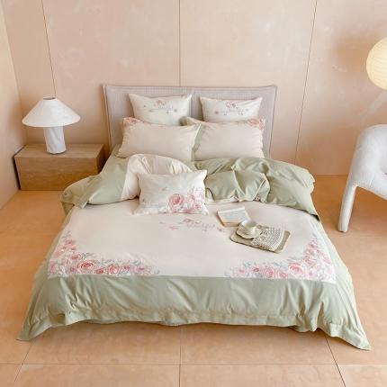 MIU缪家居 2023新款100支全棉磨毛系列四件套-满园 豆绿