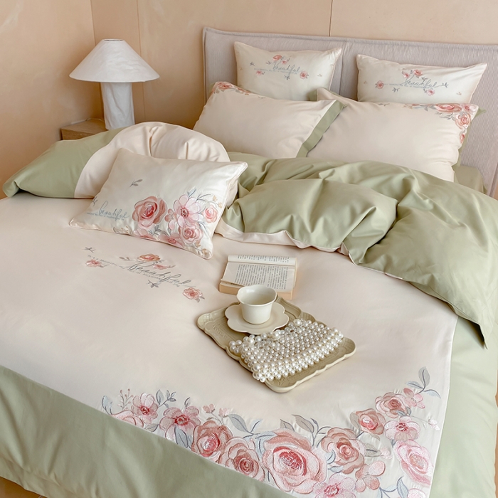 91家纺网 家纺一手货源 找家纺 MIU缪家居 2023新款100支全棉磨毛系列四件套-满园 豆绿